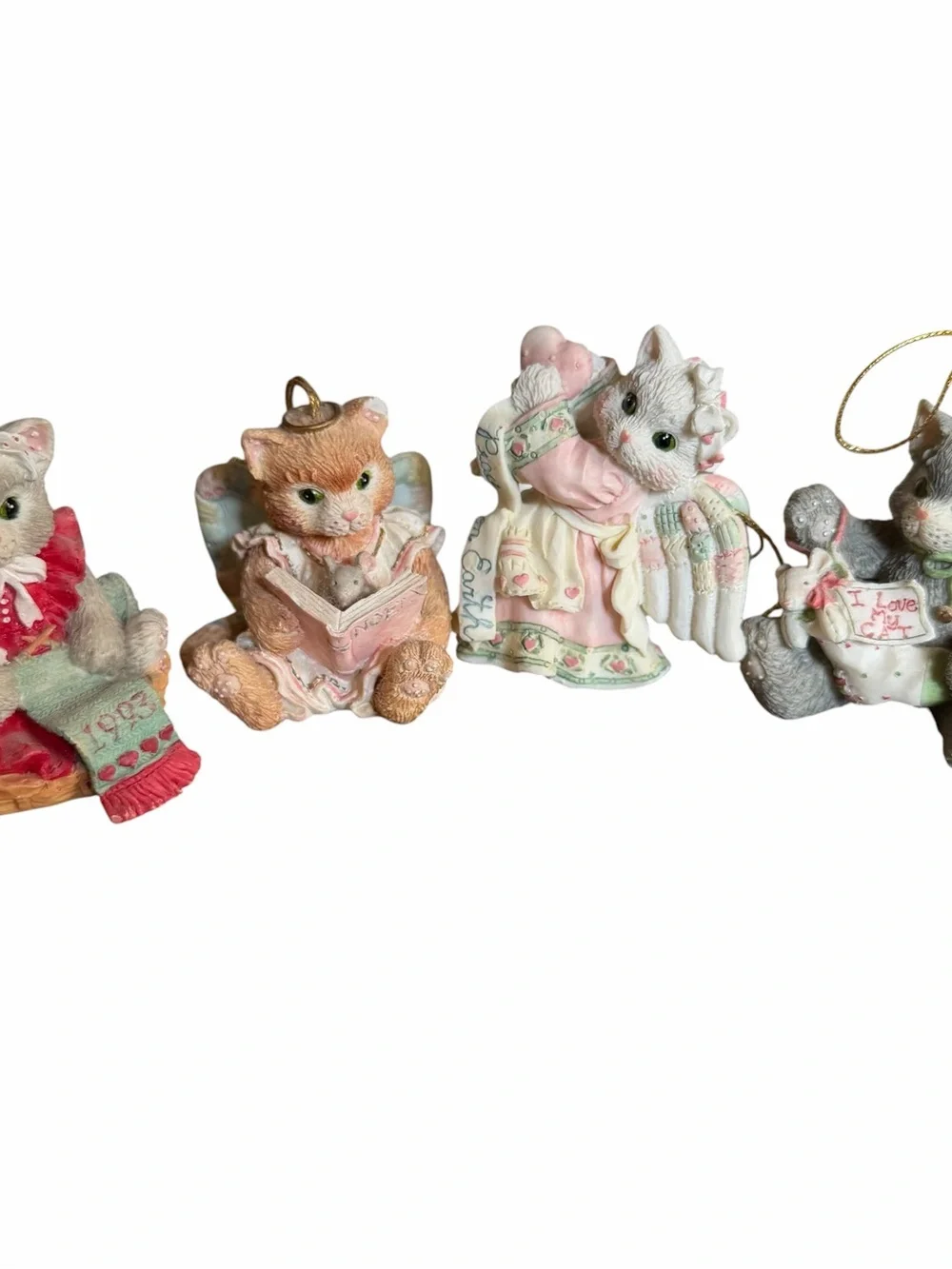 Vintage 90s Enesco Calico Kittens Cat Christmas Ornaments Lot of 4 Holiday